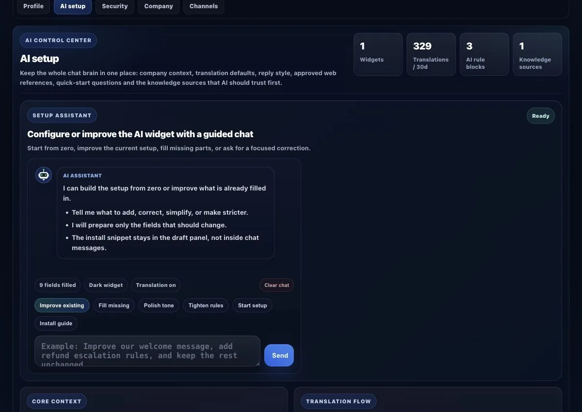 Real MX12 AI setup assistant and widget controls
